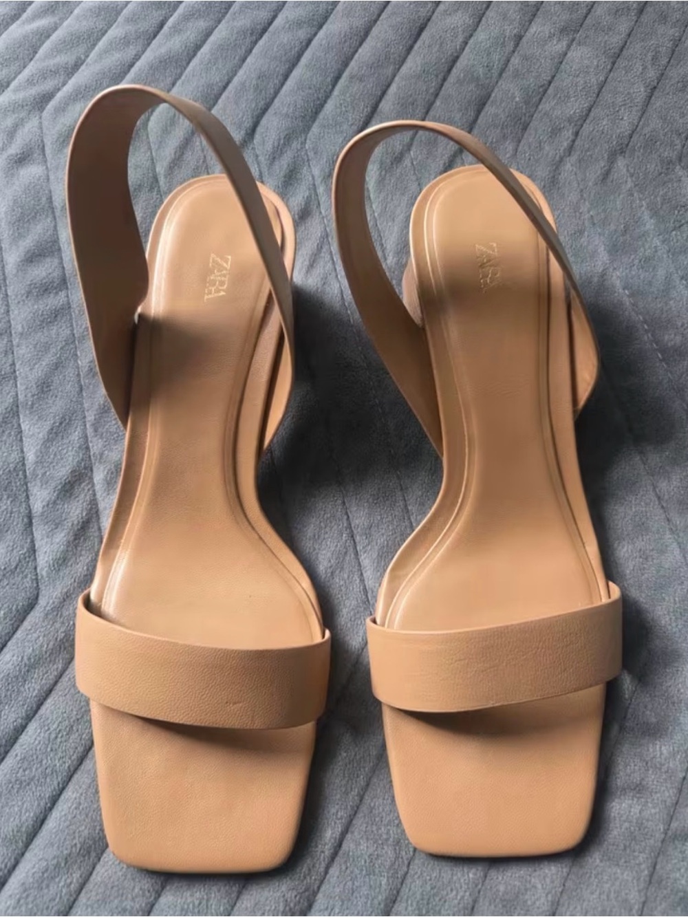 Zara Nude/Tan Square-Toe Slide Sandals - Picture 2 of 3